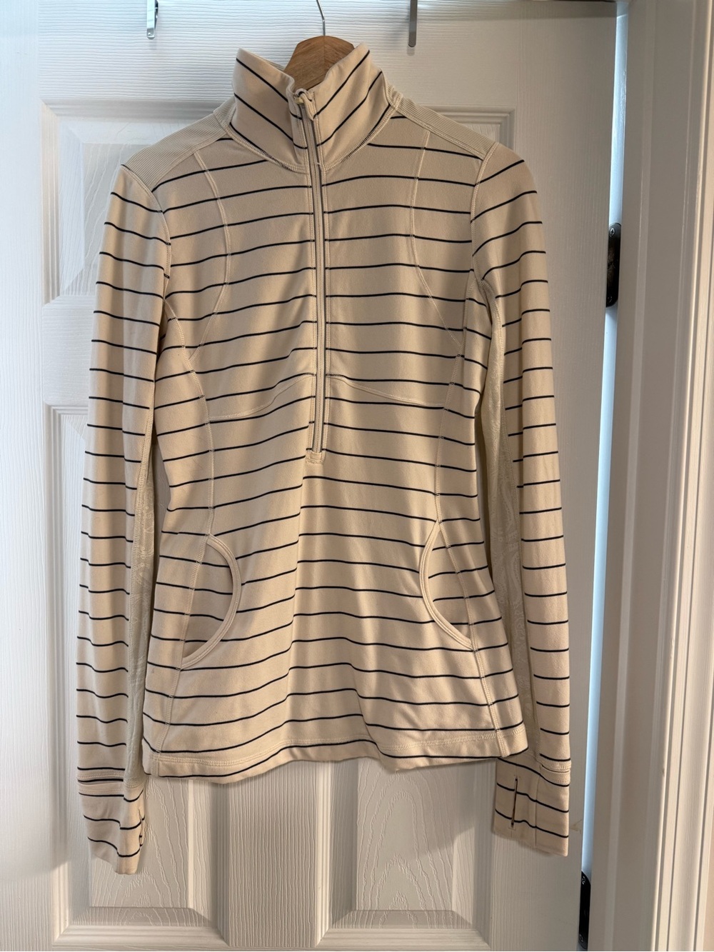 Lululemon Striped Cream Quarter-Zip Pullover Sweater